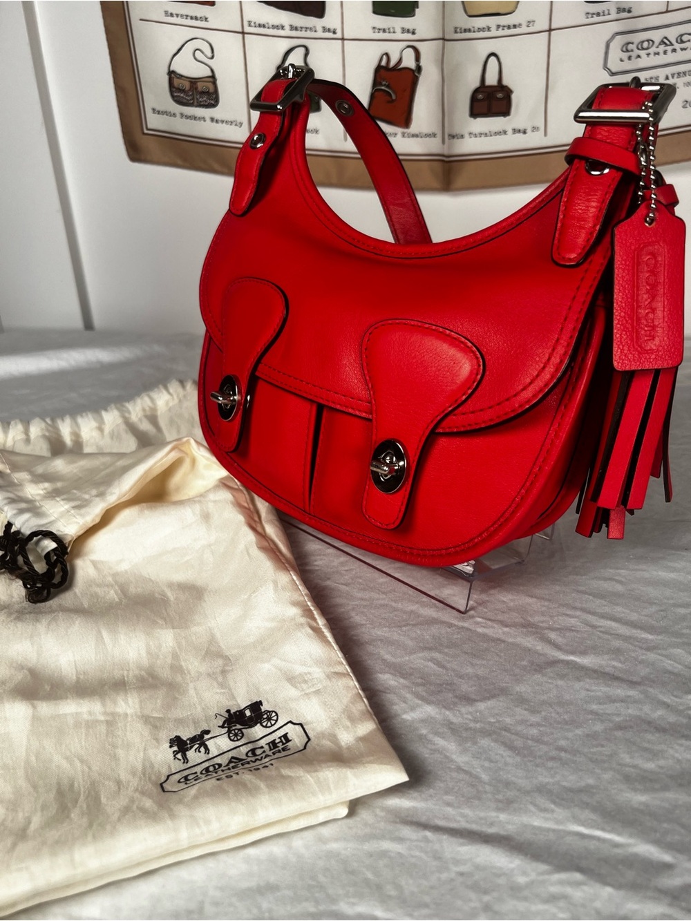 Vintage Coach Legacy Amanda Flap Coral Red Leather Crossbody Bag 19925